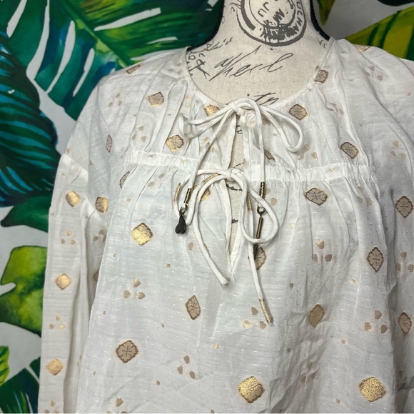EUC $248 JOIE Women’s Small Nadija Gold Medallion Sheer Beaded Tie Peasant Top - Picture 8 of 11